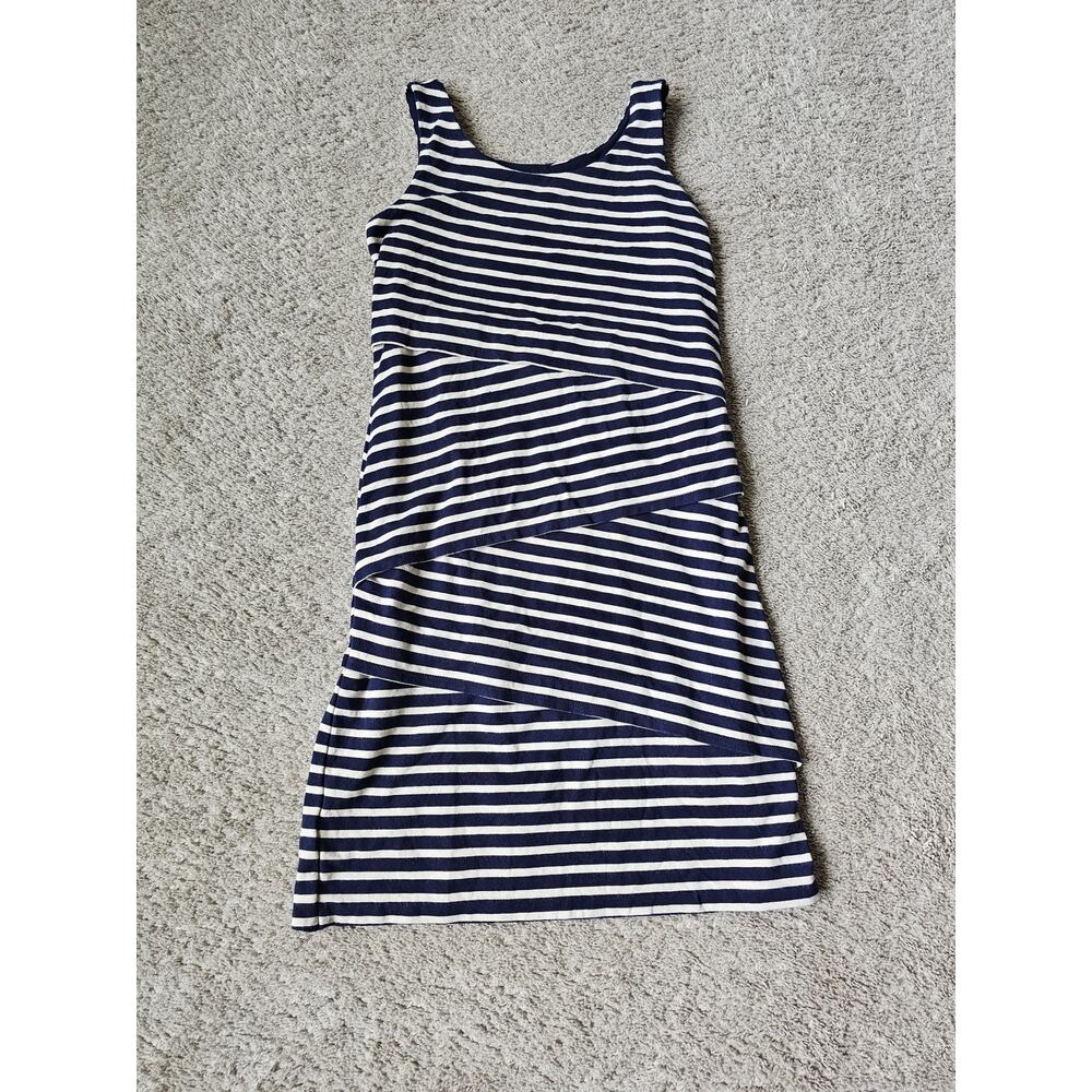 Ann Taylor Loft Womens Petites XXSP Navy Beige Stripe Tiered Jersey Tank Dress